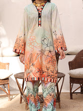Women’s Premium Lawn 2 Piece Stitched Suit | Artistic Digital Print Straight Shirt & Trouser | Mint Coral Gradient