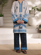 Azure Blossom Women’s Premium Lawn 2 Piece Stitched Suit | Digital Print Shirt & Wide Leg Trouser | Light Grey