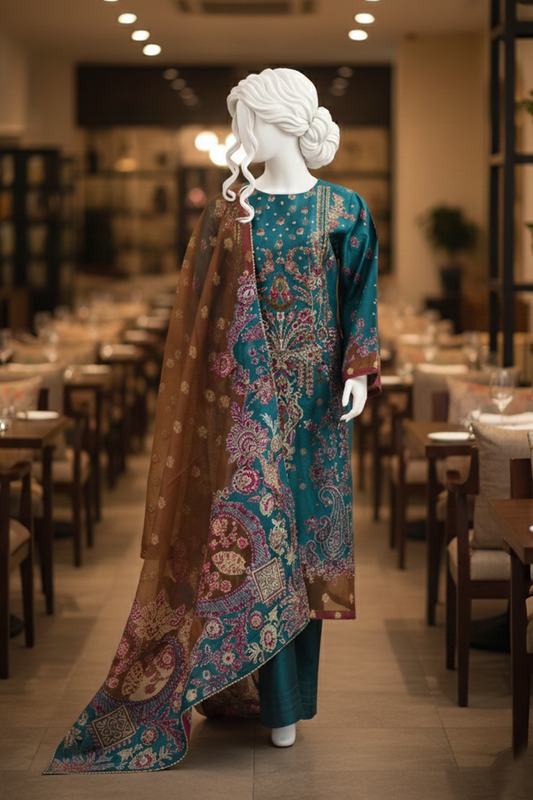 3 piece - Rang Mahal Viscose Silk Self-Jacquard. JD3P-2