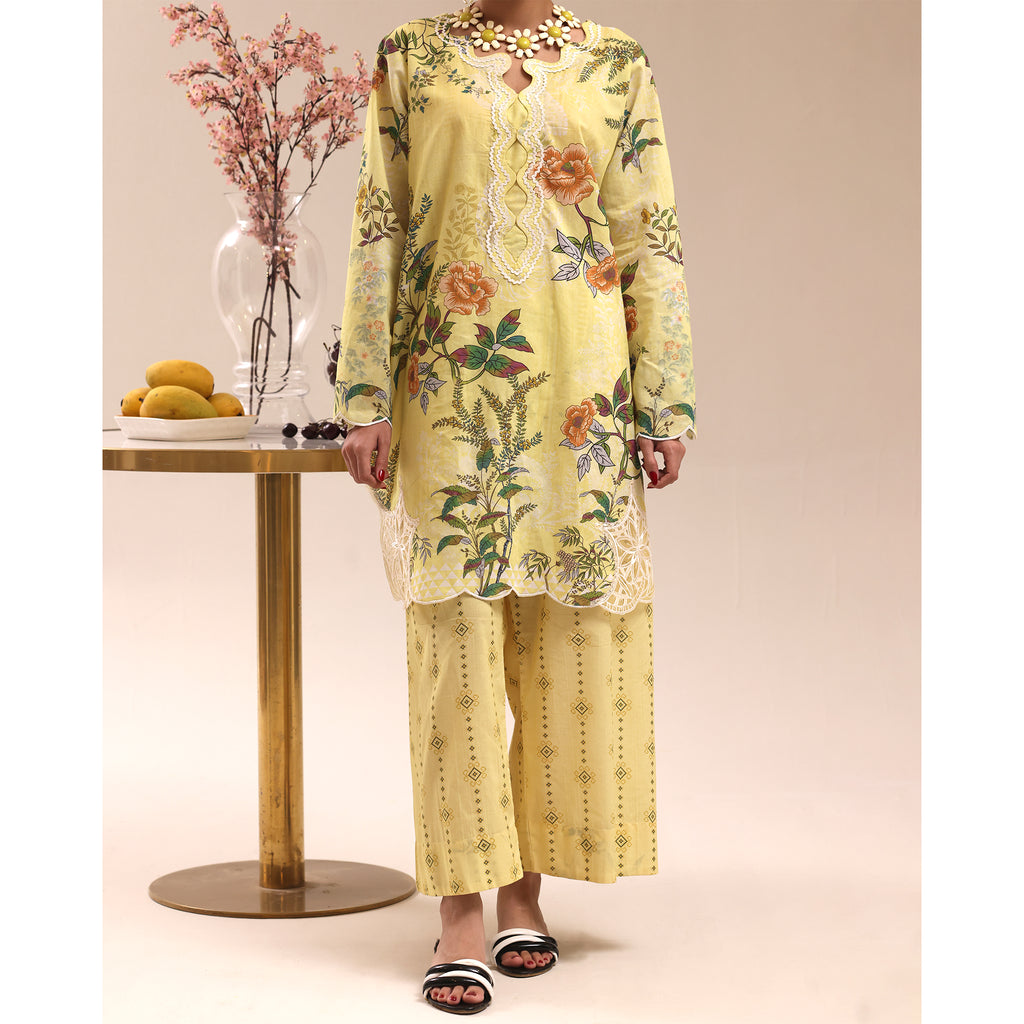 Sunshine Bloom - 2 Pc Embroidered Lawn Co-Ord Set ( PLE2P-18 )