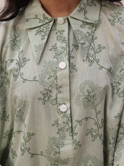 Sage Serenity Weave Women’s Lawn Jacquard 2 Piece Co-ord Set | Button Down Shirt & Shalwar | Sage Green