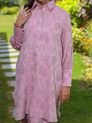 Petal Weave Women’s Lawn Jacquard 2 Piece Co-ord Set | Relaxed Fit Shirt & Shalwar | Dusty Pink