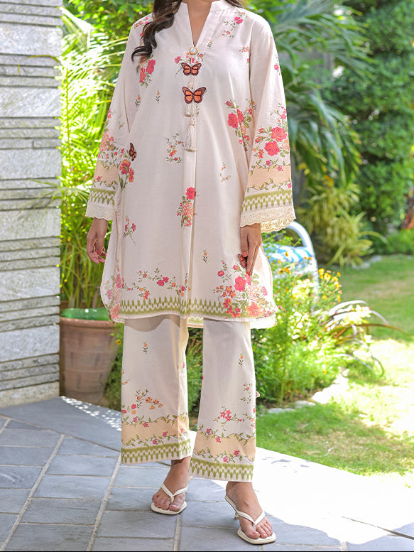 Butterfly Flora - 2 Pc 3D Embroidered Lawn Co-Ord Set ( PL2P-5 )