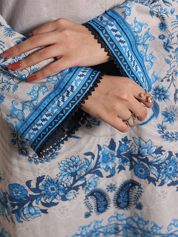 Azure Blossom - 2 Pc Printed Lawn Co-Ord Set ( PL2P-7 )