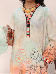 Women’s Premium Lawn 2 Piece Stitched Suit | Artistic Digital Print Straight Shirt & Trouser | Mint Coral Gradient