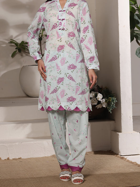 Mint Meadow Women’s Premium Lawn 2 Piece Stitched Suit | Digital Print Shirt & Trouser | Pastel Mint