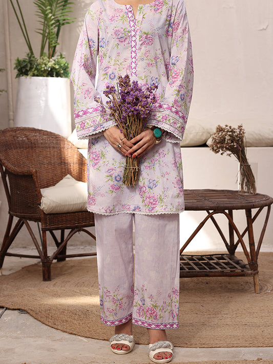 Floral Mist Women’s Premium Lawn 2 Piece Stitched Suit | Digital Print Shirt & Trouser | Soft Lilac