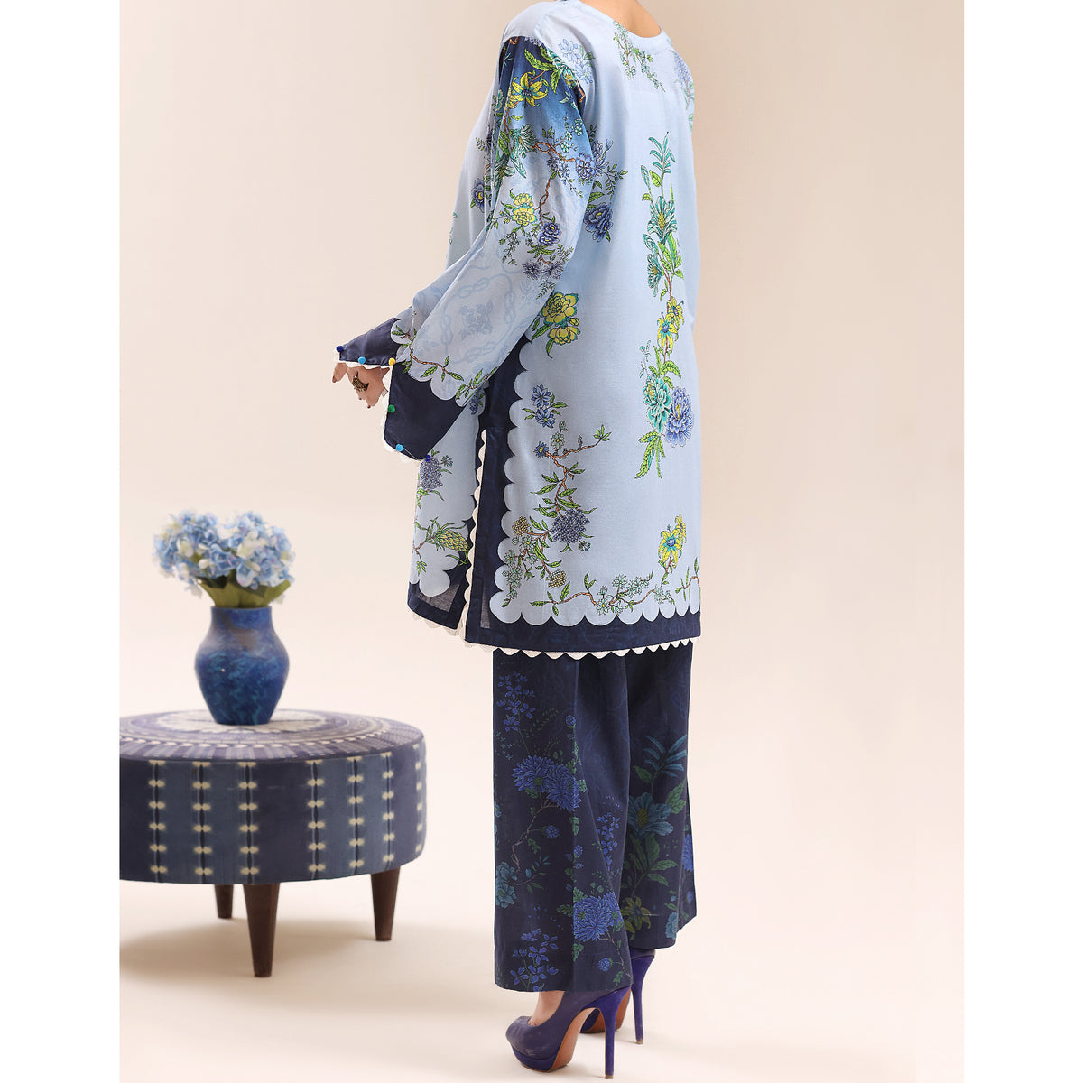 Ocean Bloom - 2 Pc Embroidered Lawn Co-Ord Set ( PL2P-15 )