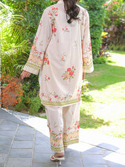 Butterfly Flora Women’s Premium Summer Lawn 2 Piece 3D Embroidered Digital Print Suit | Shirt & Wide Leg Trouser | Soft Cream