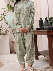 Sage Serenity Weave Women’s Lawn Jacquard 2 Piece Co-ord Set | Button Down Shirt & Shalwar | Sage Green
