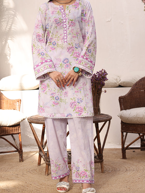 Floral Mist Women’s Premium Lawn 2 Piece Stitched Suit | Digital Print Shirt & Trouser | Soft Lilac