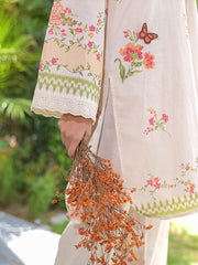 Butterfly Flora Women’s Premium Summer Lawn 2 Piece 3D Embroidered Digital Print Suit | Shirt & Wide Leg Trouser | Soft Cream