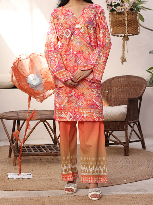 Riley Sunset Mosaic 2 Piece Digital Printed Summer Lawn Suit for Women | Straight Fit Kurti & Trouser | Premium Stitched Collection