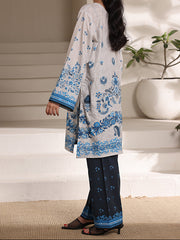 Azure Blossom Women’s Premium Lawn 2 Piece Stitched Suit | Digital Print Shirt & Wide Leg Trouser | Light Grey