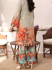 Women’s Premium Lawn 2 Piece Stitched Suit | Artistic Digital Print Straight Shirt & Trouser | Mint Coral Gradient