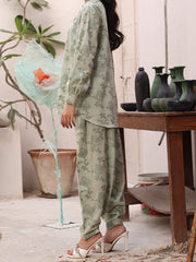 Sage Serenity Weave Women’s Lawn Jacquard 2 Piece Co-ord Set | Button Down Shirt & Shalwar | Sage Green