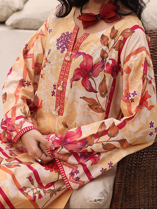 Riley Amber Flora 2 Piece Digital Printed Summer Lawn Suit for Women | Relaxed Straight Fit Kurti & Straight Cut Trouser | Premium Stitched Collection