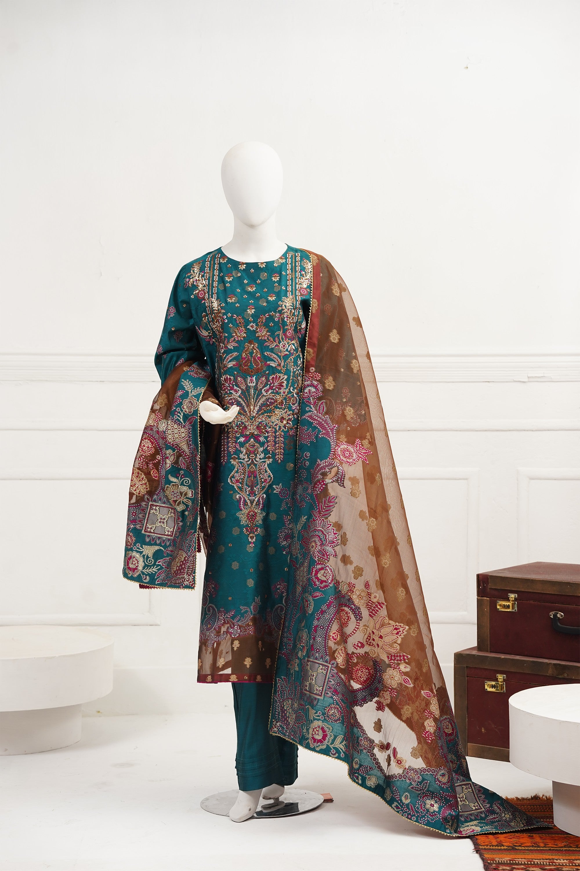3 piece - Rang Mahal Viscose Silk Self-Jacquard. JD3P-2