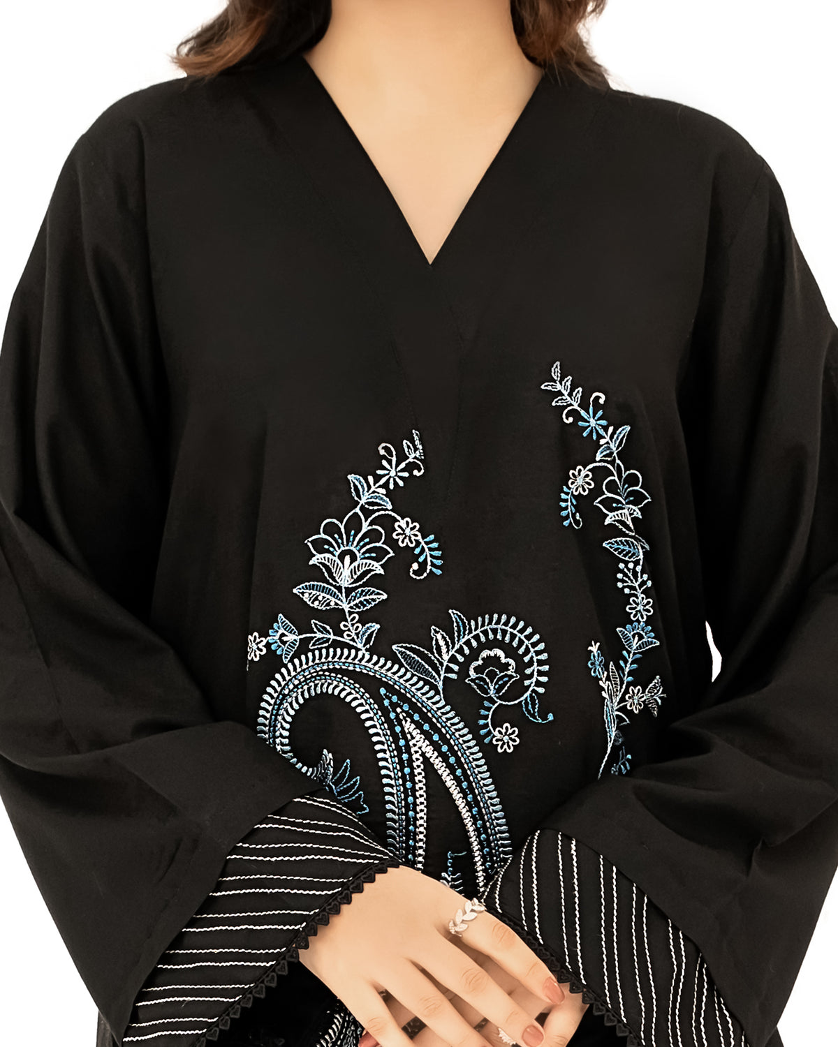 Obsidian Paisley - Embroidered Pure Cotton Co-ord 2Pc ( FBE2P-02 )