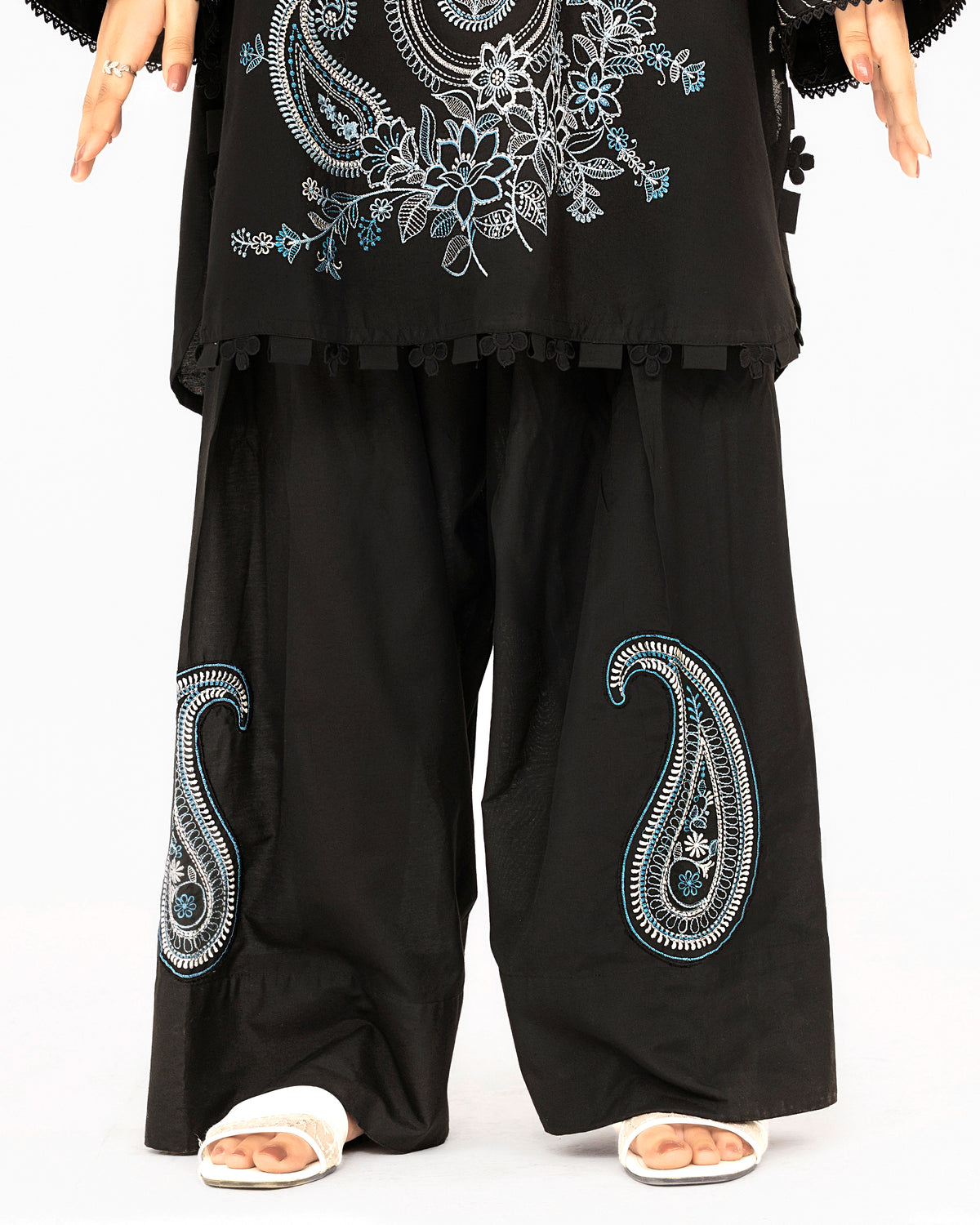 Obsidian Paisley - Embroidered Pure Cotton Co-ord 2Pc ( FBE2P-02 )