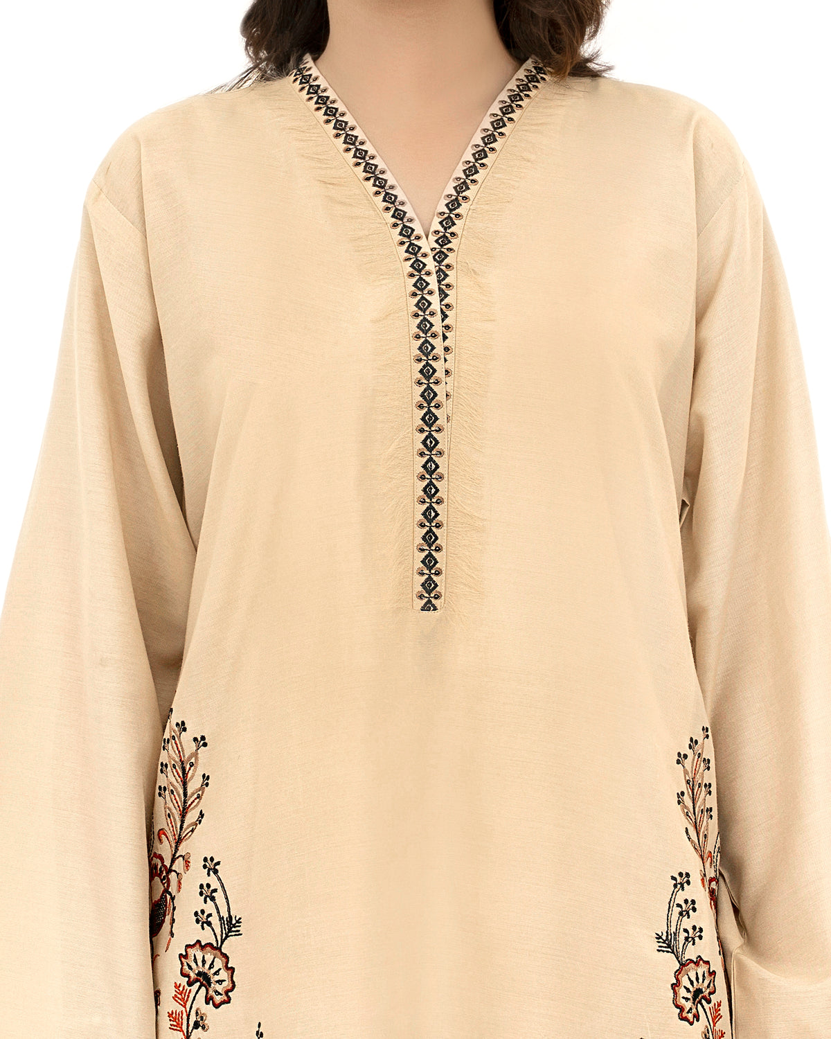 Desert Flora - Embroidered Cotton SIlk Co-ord 2Pc ( CRSE2P-01 )
