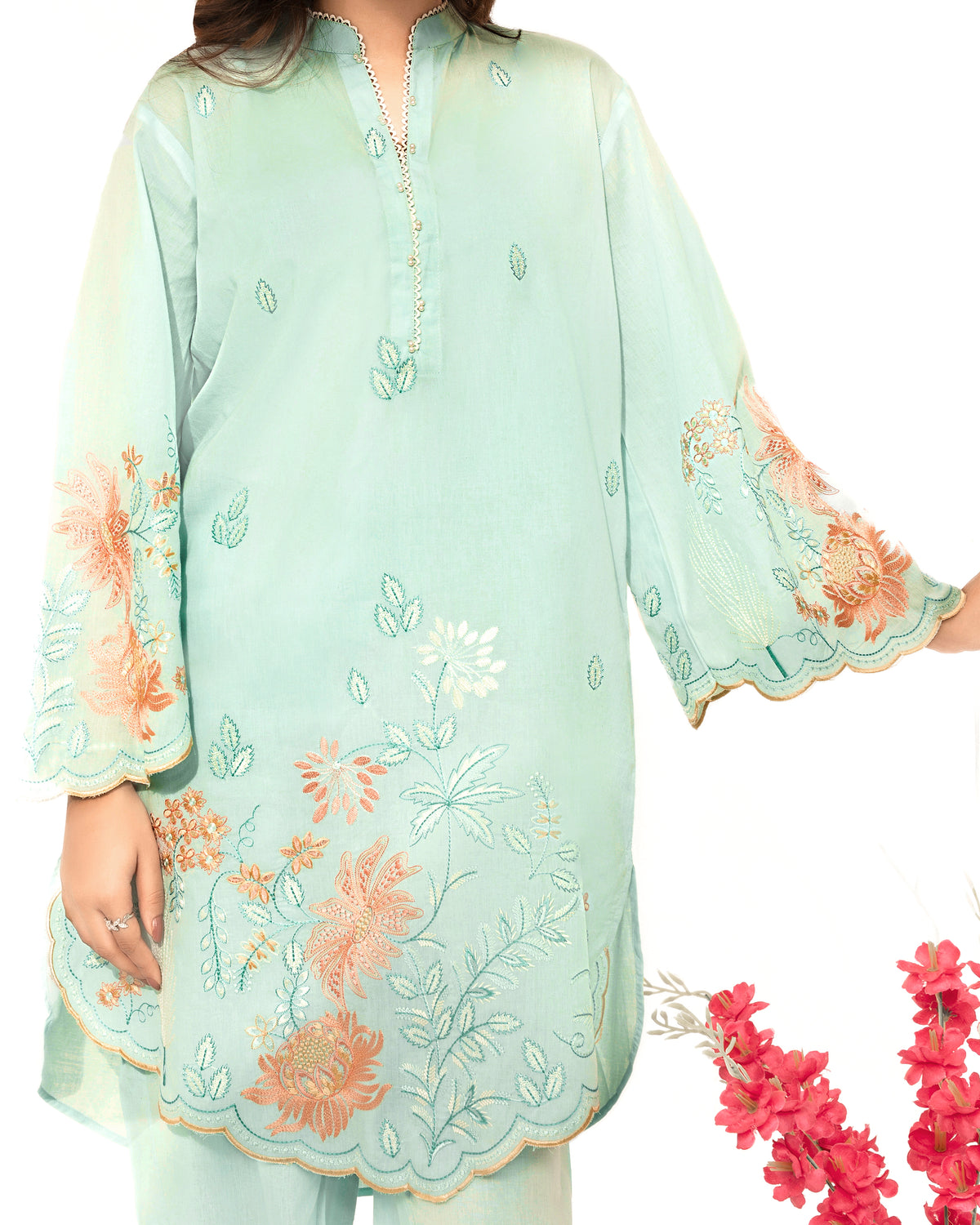 Mint Breeze - Embroidered Pure Cotton Co-ord 2Pc ( FBE2P-04 )
