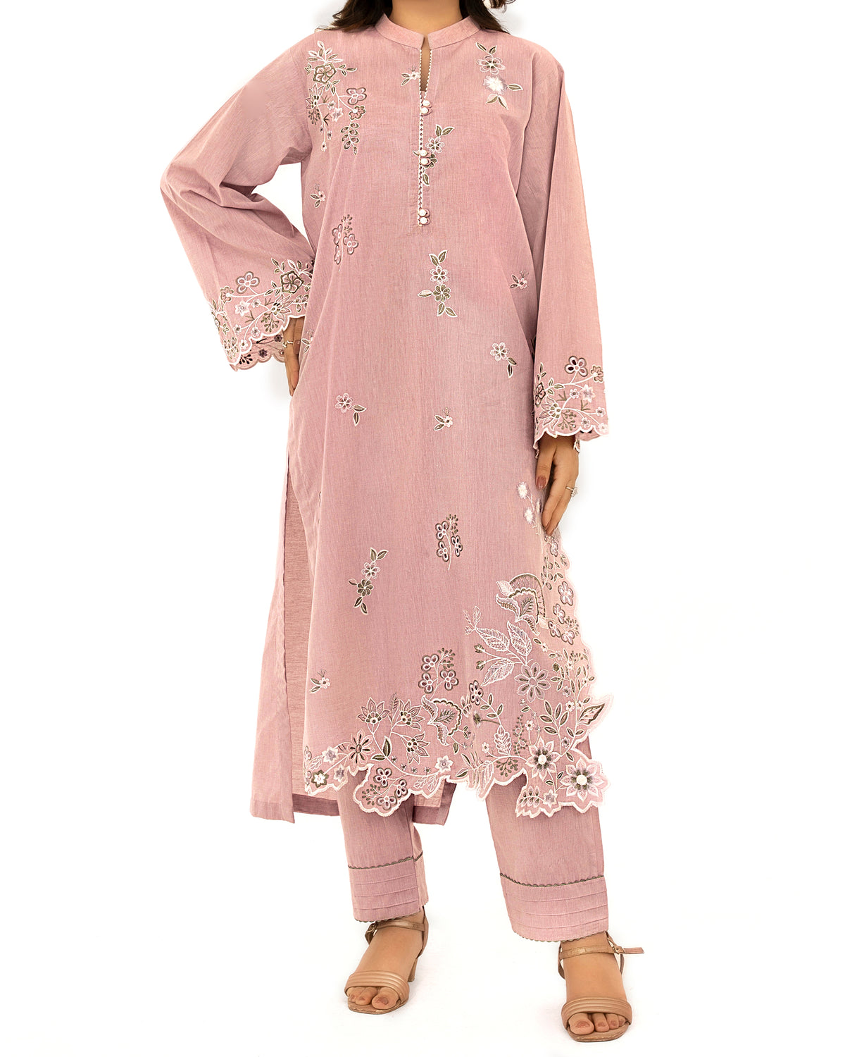 Dusty Rose - Embroidered Pure Cotton Co-ord 2Pc ( CRSE2P-03 )