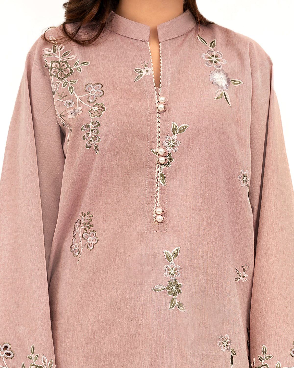 Dusty Rose - Embroidered Pure Cotton Co-ord 2Pc ( CRSE2P-03 )
