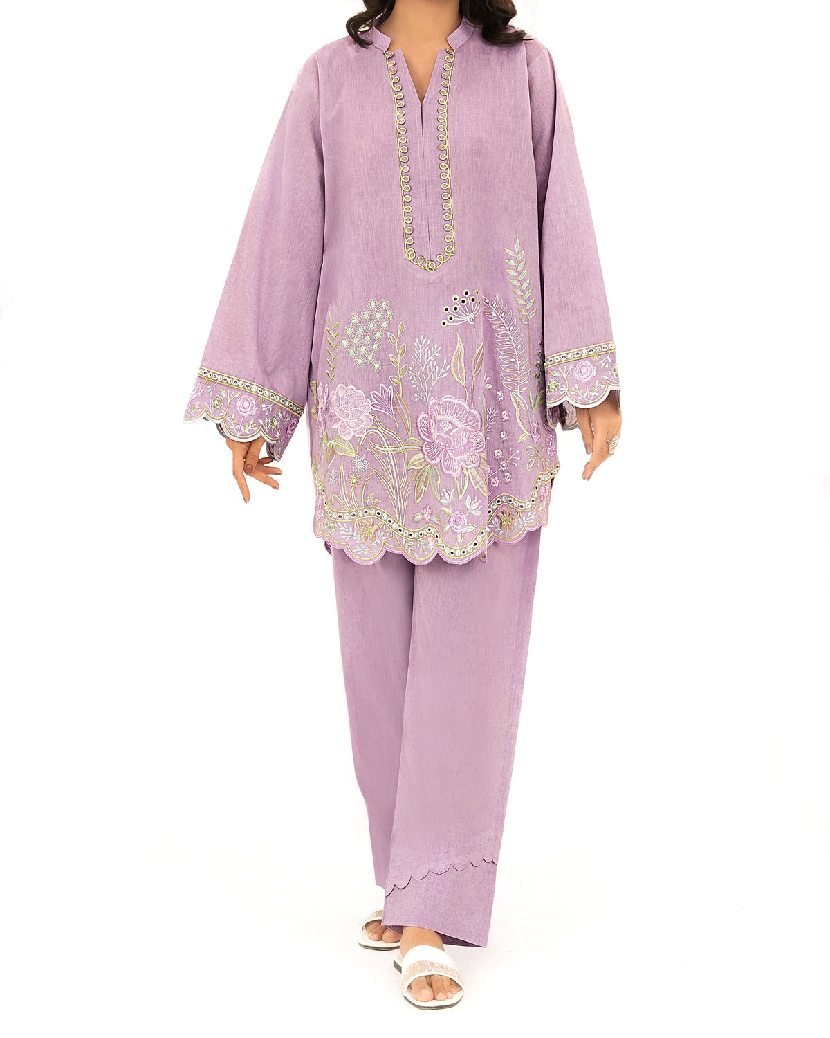 Lavender Bloom - Embroidered Pure Cotton Co-ord 2Pc ( FBE2P-03 )