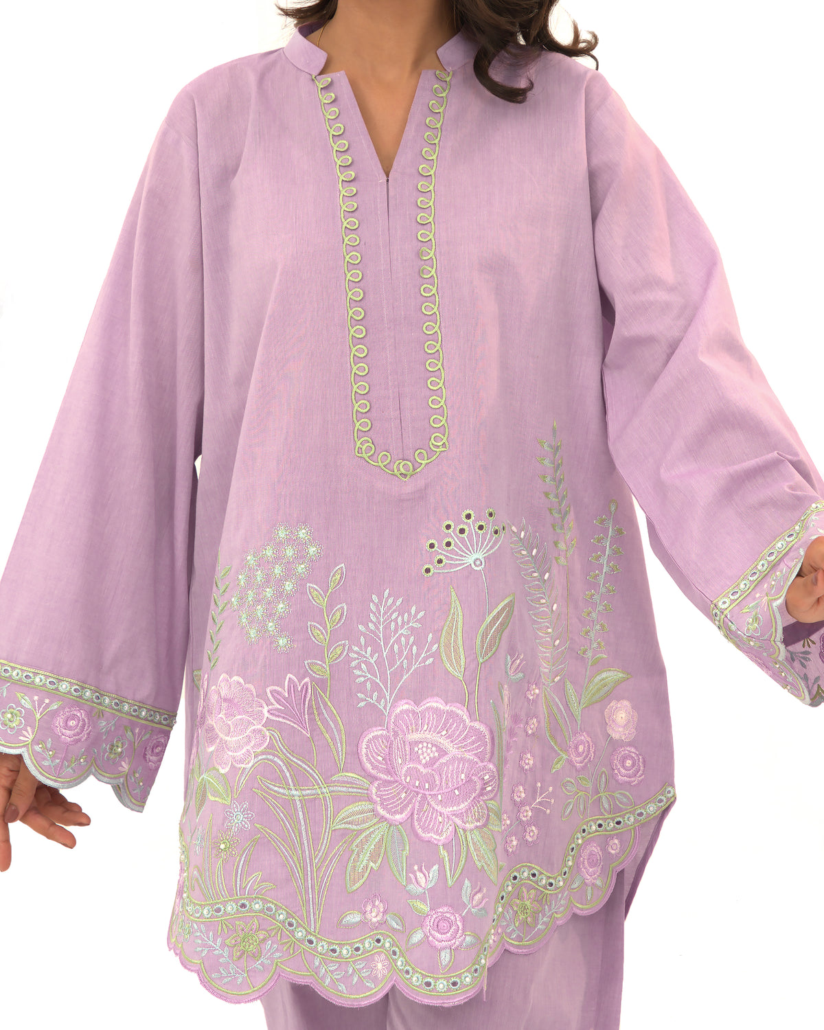 Lavender Bloom - Embroidered Pure Cotton Co-ord 2Pc ( FBE2P-03 )