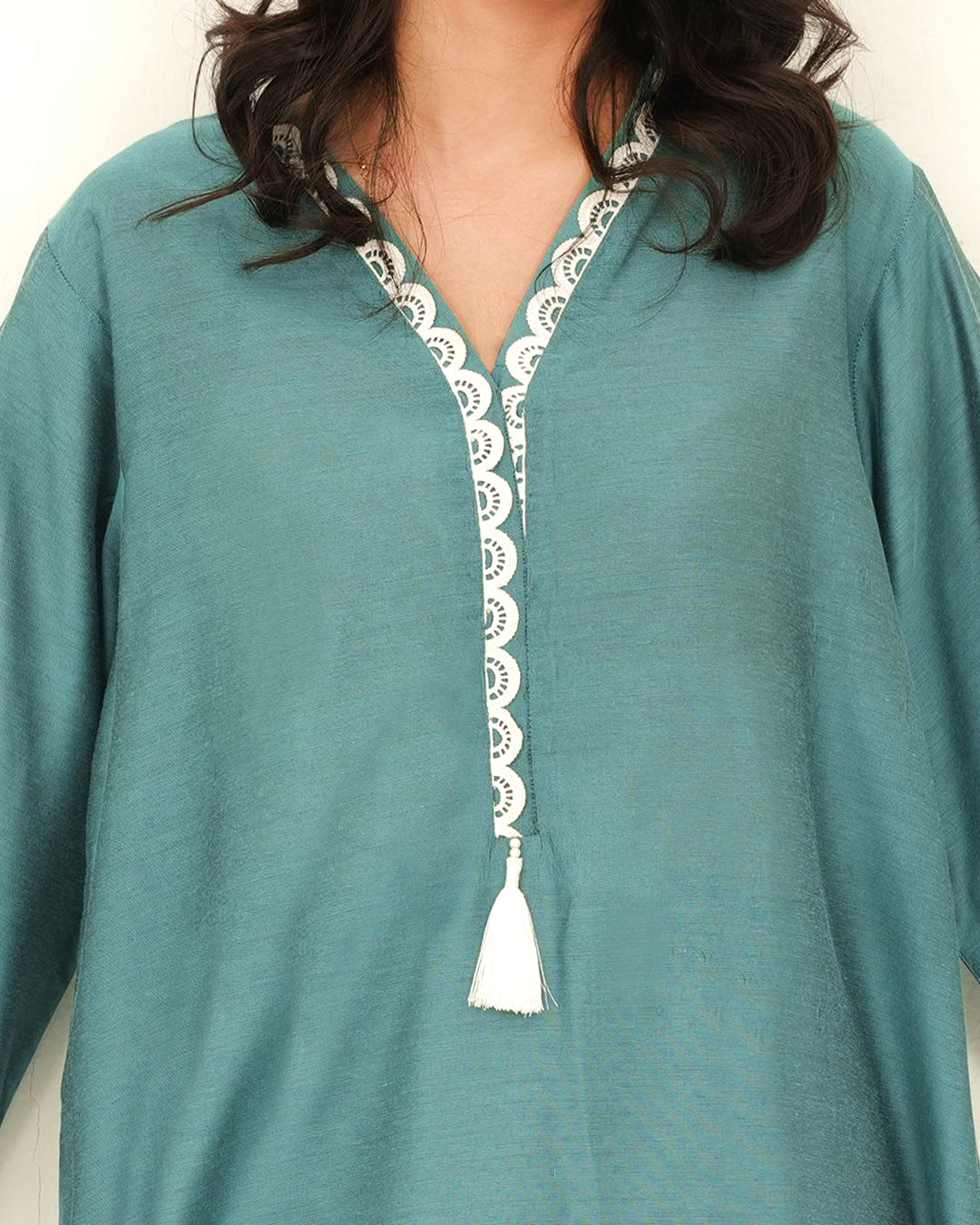 Teal Breeze - Embroidered Cotton Silk Co-ord 2Pc ( CRSE2P-02 )