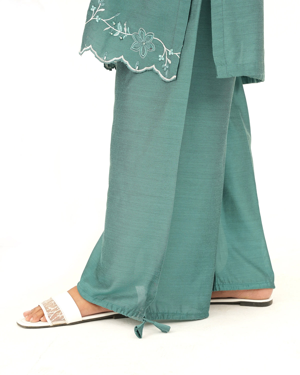 Teal Breeze - Embroidered Cotton Silk Co-ord 2Pc ( CRSE2P-02 )