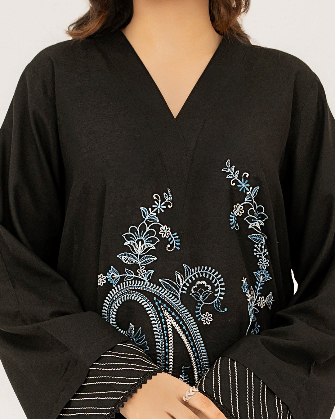Obsidian Paisley - Embroidered Cotton Co-ord 2Pc ( FBE2P-02 )