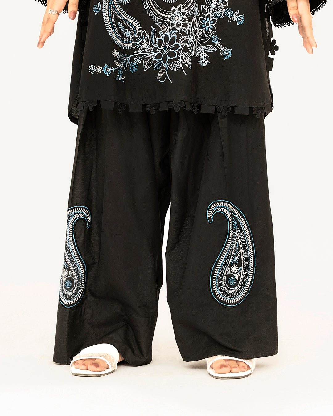 Obsidian Paisley - Embroidered Cotton Co-ord 2Pc ( FBE2P-02 )