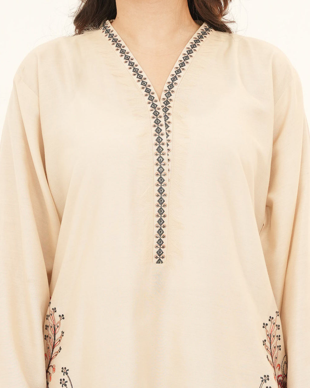 Desert Flora - Embroidered Cotton SIlk Co-ord 2Pc ( CRSE2P-01 )