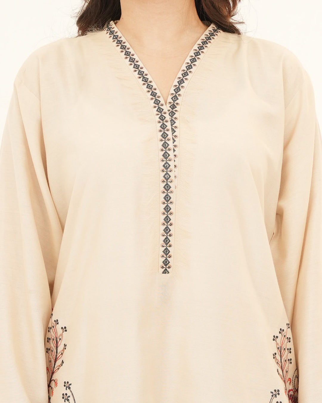 Desert Flora - Embroidered Cotton SIlk Co-ord 2Pc ( CRSE2P-01 )