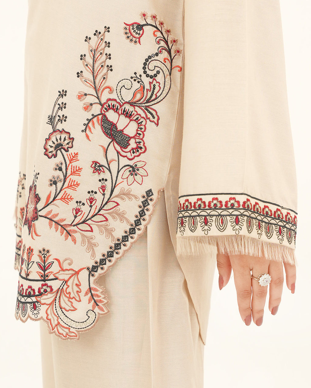 Desert Flora - Embroidered Cotton SIlk Co-ord 2Pc ( CRSE2P-01 )