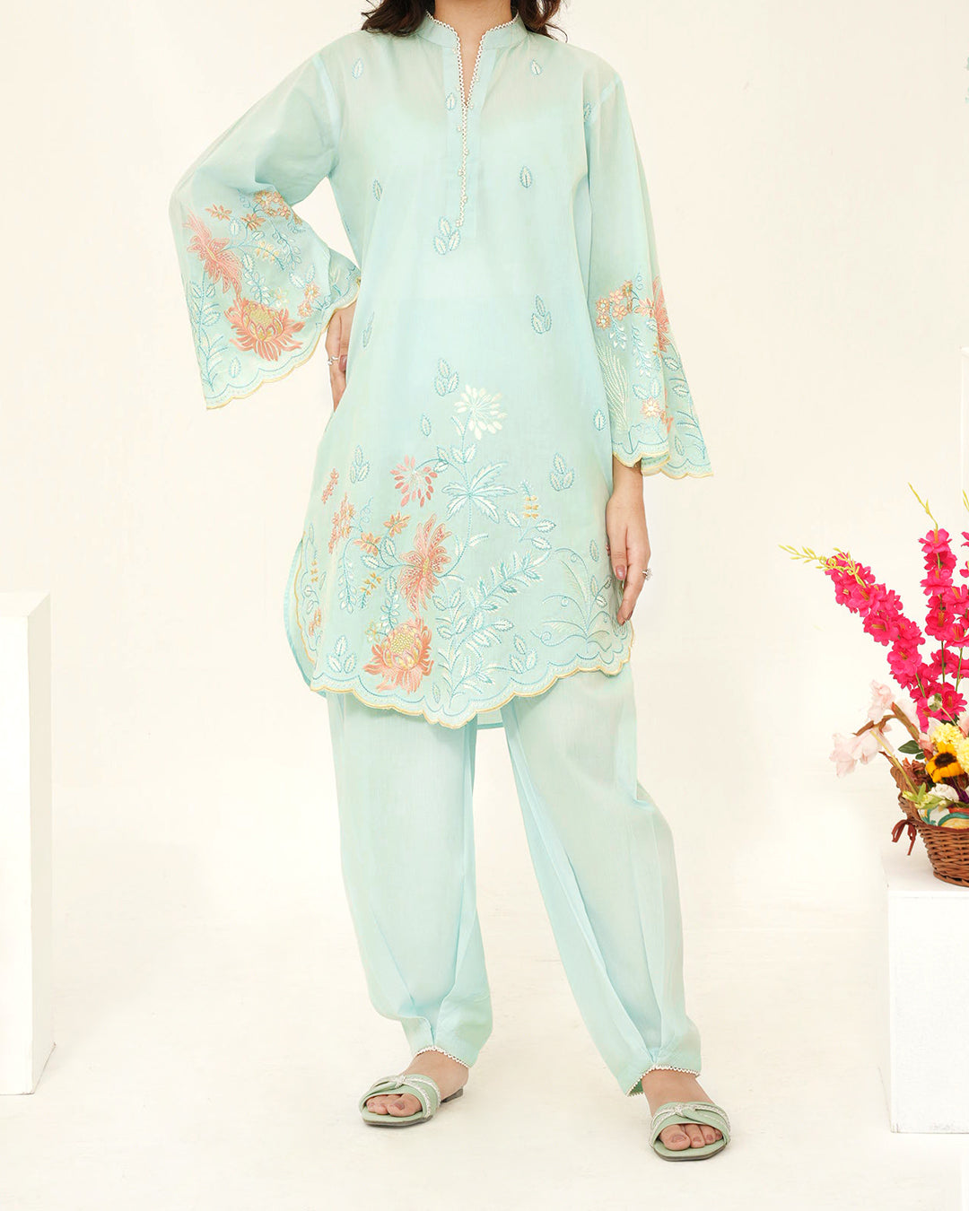 Mint Breeze - Embroidered Pure Cotton Co-ord 2Pc ( FBE2P-04 )