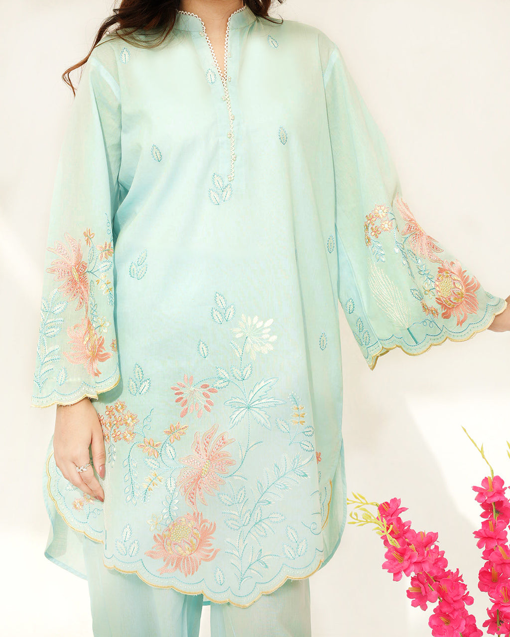 Mint Breeze - Embroidered Pure Cotton Co-ord 2Pc ( FBE2P-04 )