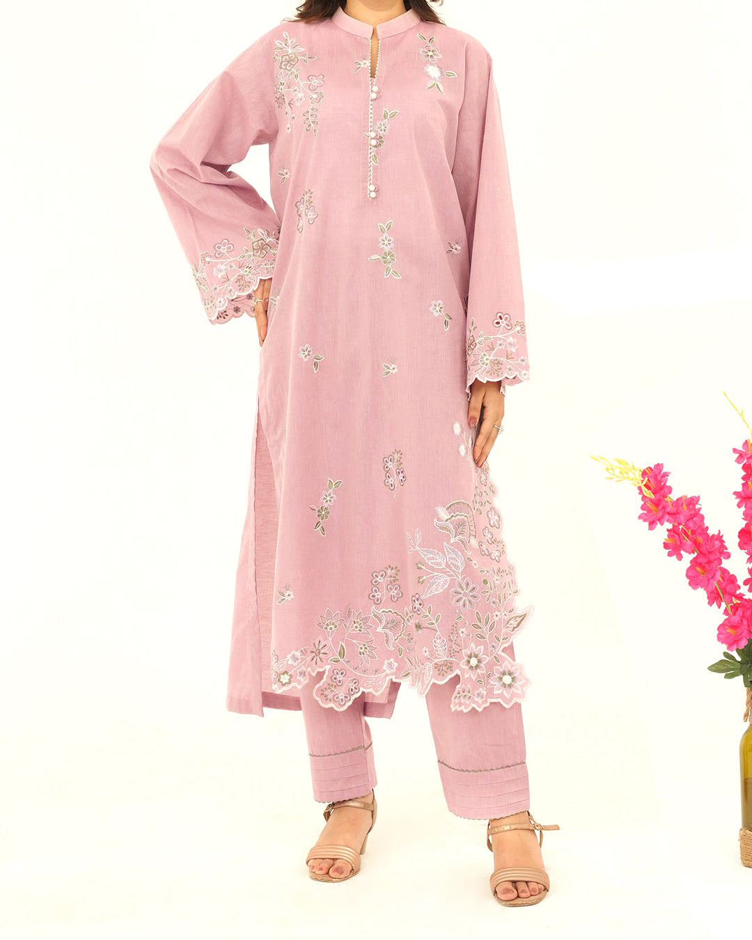 Dusty Rose - Embroidered Pure Cotton Co-ord 2Pc ( CRSE2P-03 )