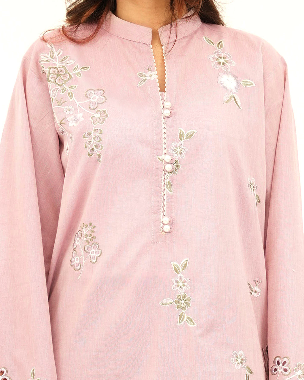 Dusty Rose - Embroidered Pure Cotton Co-ord 2Pc ( CRSE2P-03 )