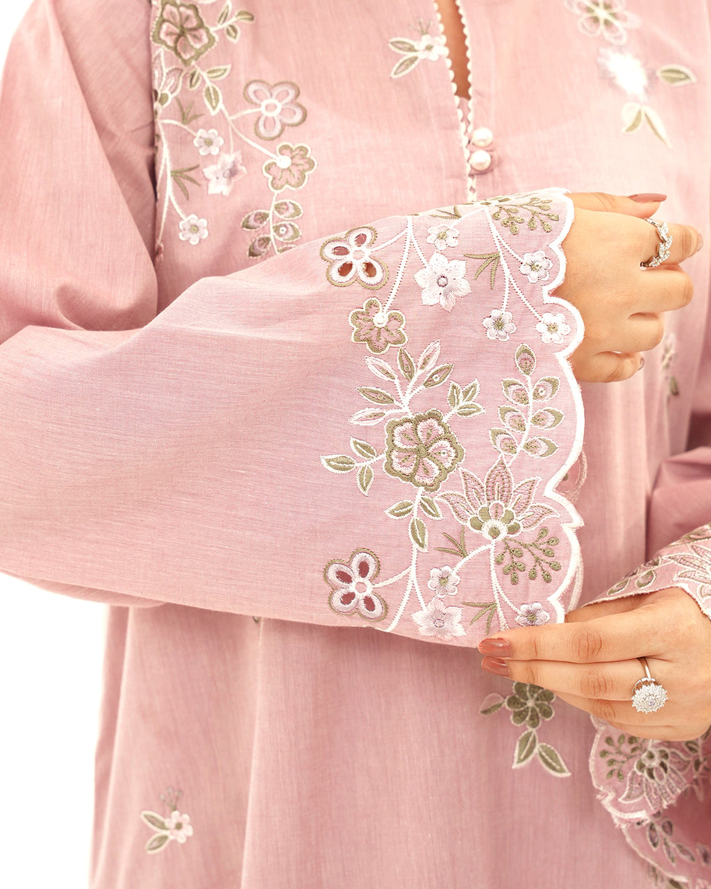 Dusty Rose - Embroidered Pure Cotton Co-ord 2Pc ( CRSE2P-03 )