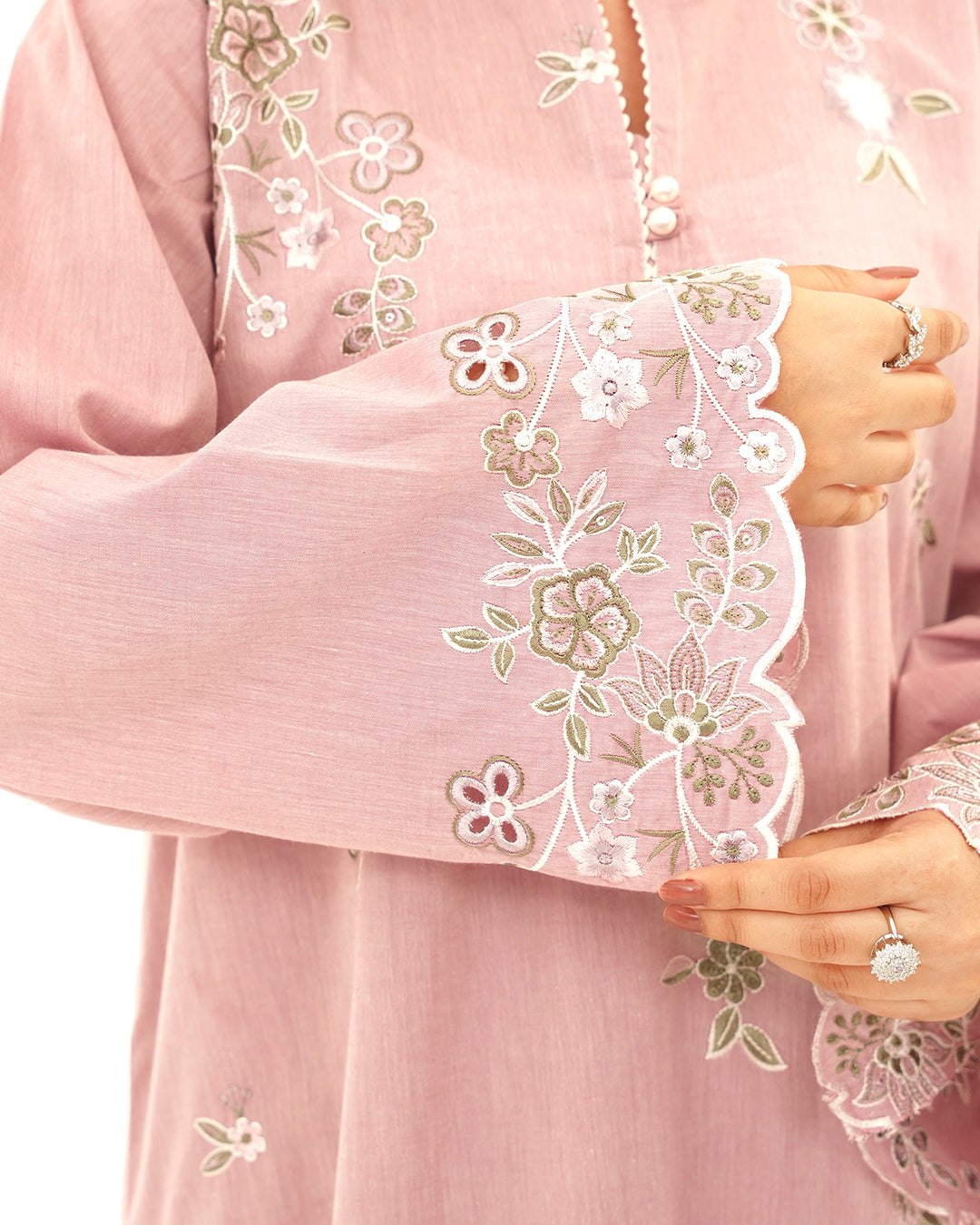 Dusty Rose - Embroidered Pure Cotton Co-ord 2Pc ( CRSE2P-03 )