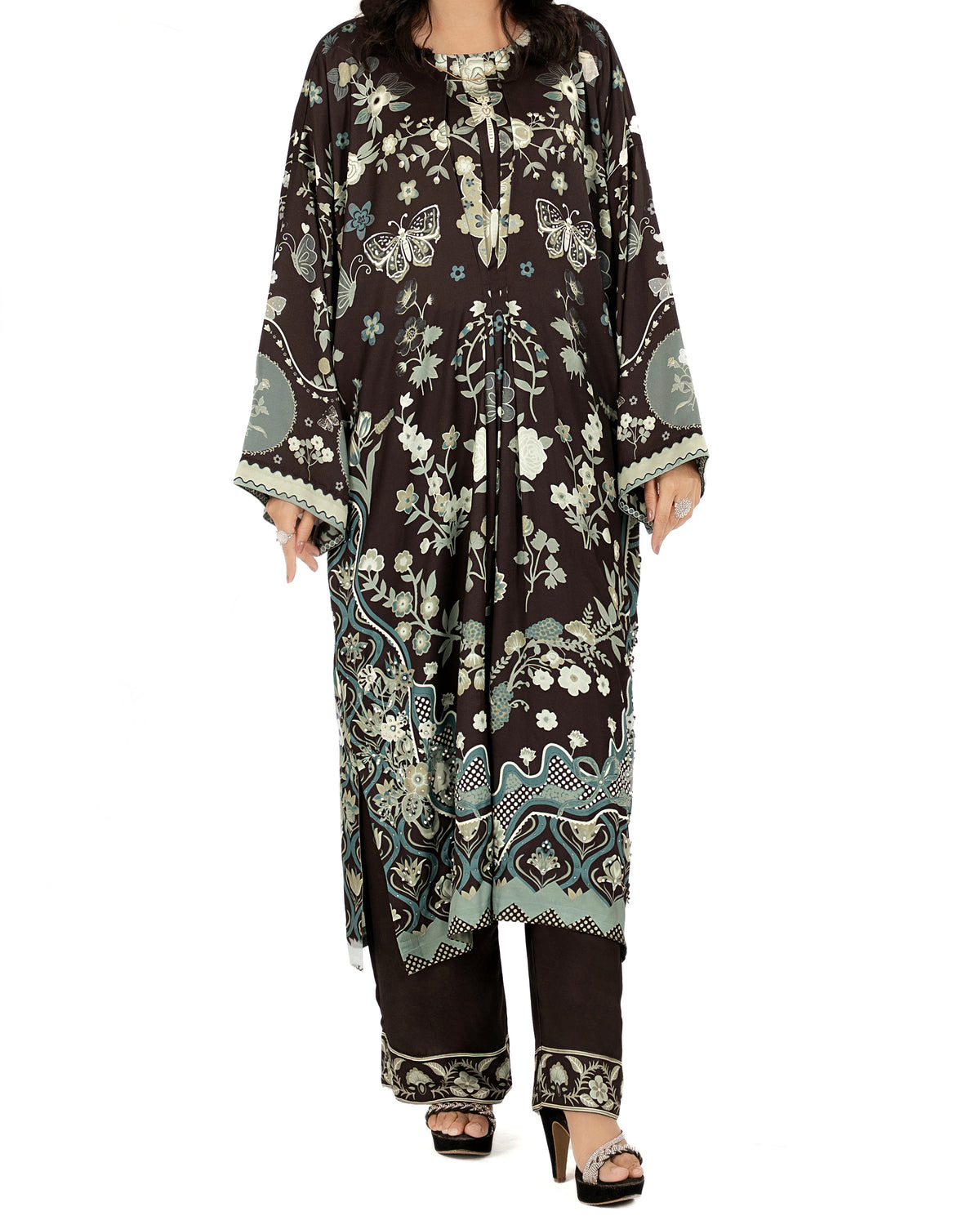 Midnight Flora - Printed Shamoz Hand Embroiderey 2Pc ( EPSS2P-07 )