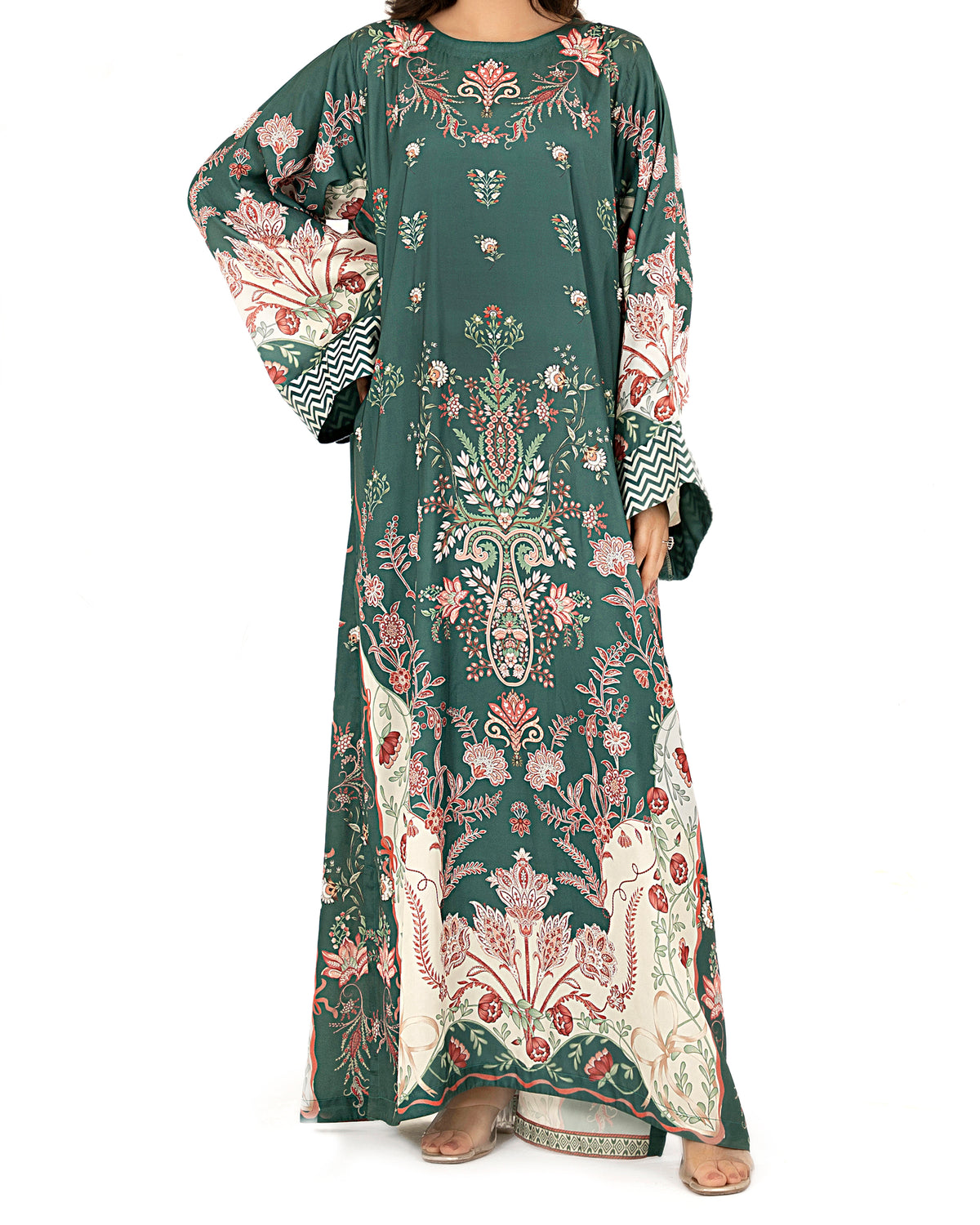 Emerald Bloom - Printed Shamoz Silk Kaftan 2Pc (EPSS2P-02)