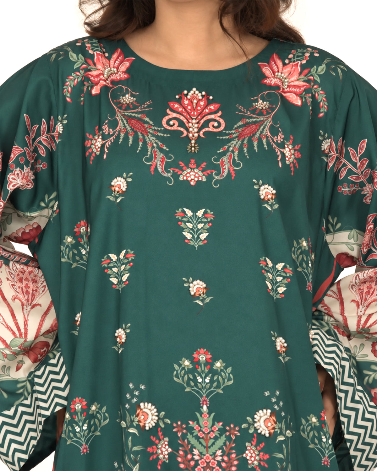 Emerald Bloom - Printed Shamoz Silk Kaftan 2Pc (EPSS2P-02)