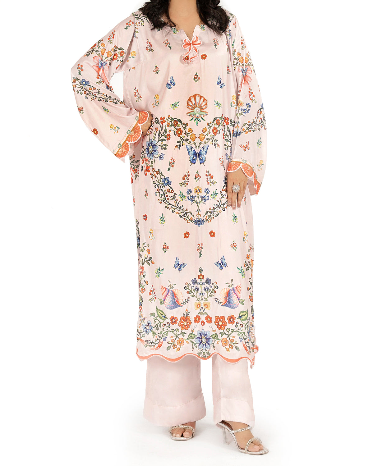 Serene Floral - Printed Shamoz Silk Long Shirt 2Pc (EPSS2P-06)