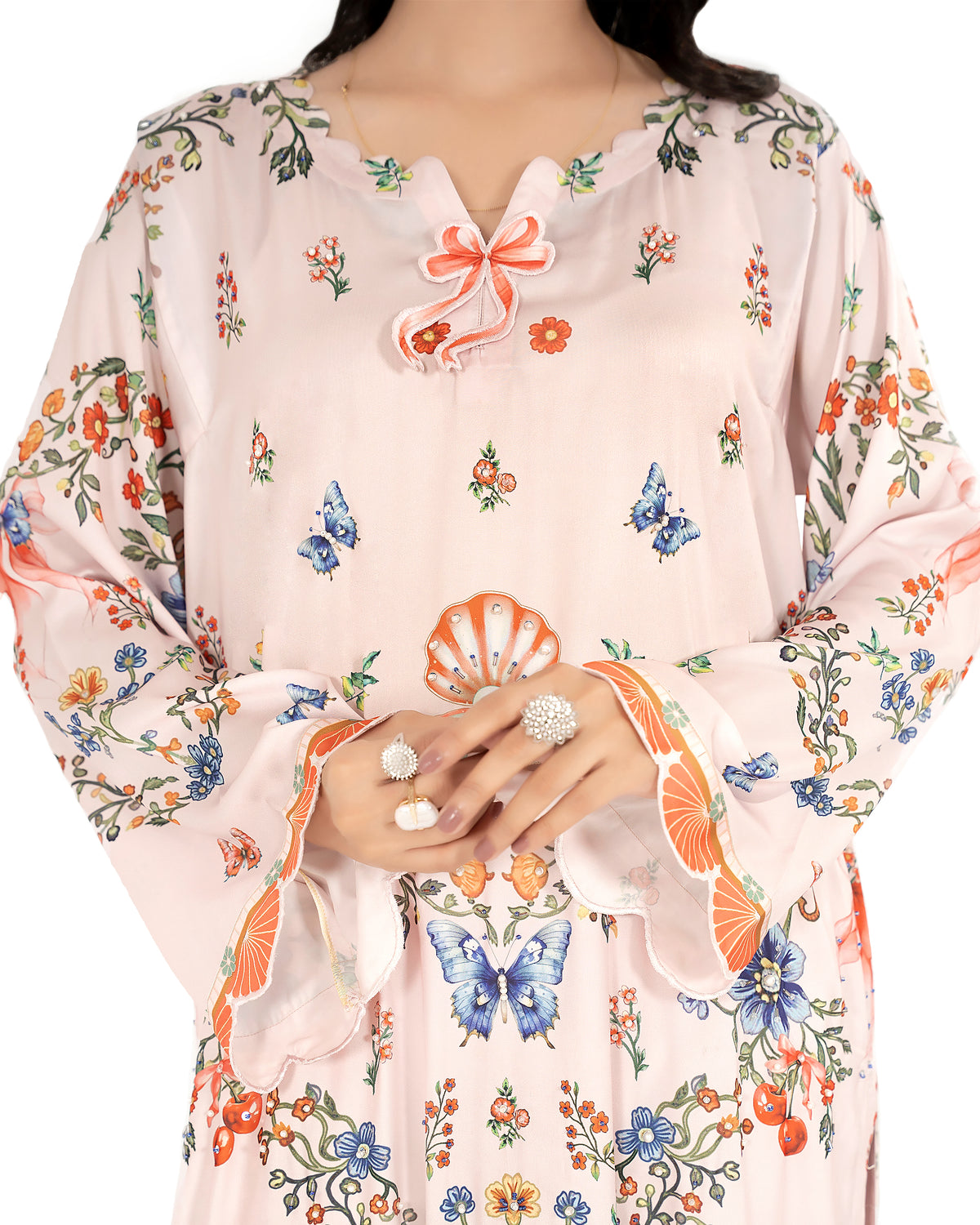 Serene Floral - Printed Shamoz Silk Long Shirt 2Pc (EPSS2P-06)