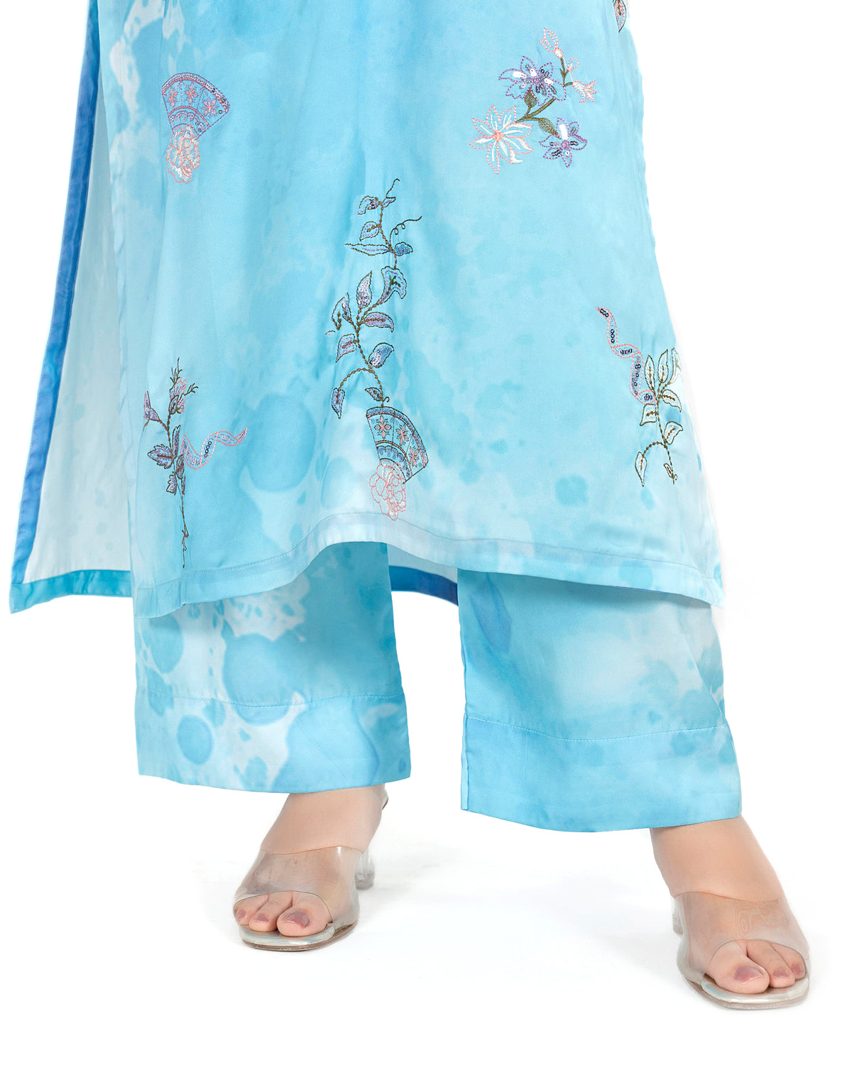 Azure Breeze - Printed Shamoz Silk Long Shirt 2Pc (EPSS2P-04)