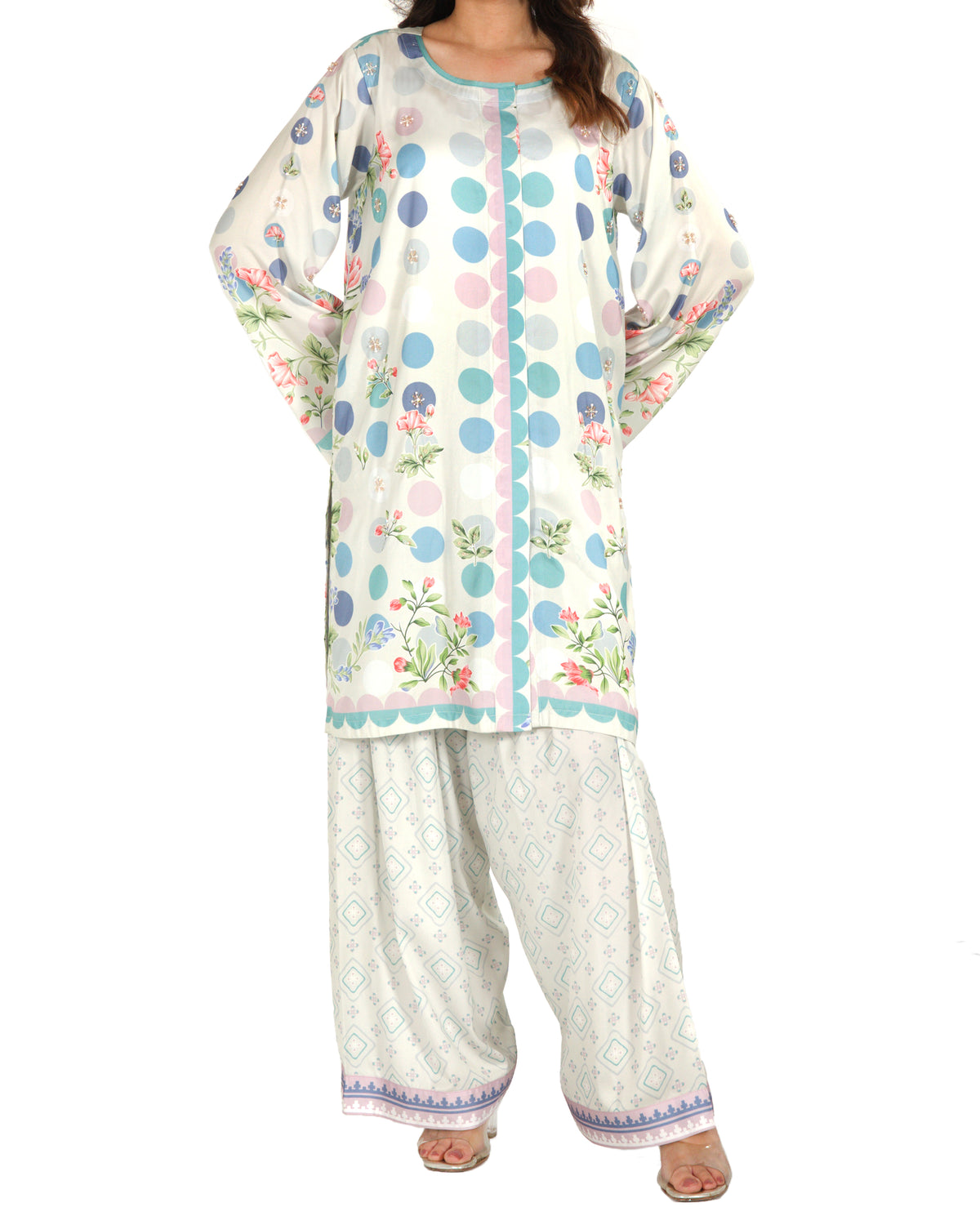 Pastel Polka - Printed Shamoz Silk Co-ord 2Pc (EPSS2P-01)